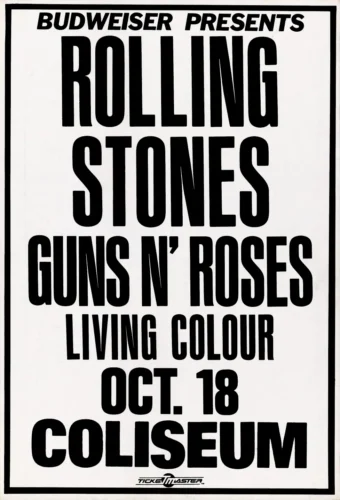 The Rolling Stones, Guns N' Roses, Living Colour 1989 Los Concert Poster