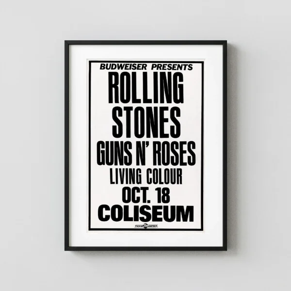 The Rolling Stones, Guns N' Roses, Living Colour 1989 Los Concert Poster
