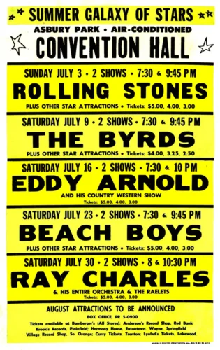 The Rolling Stones, the Beach Boys, the Byrds 1966 Asbury Park Concert Poster