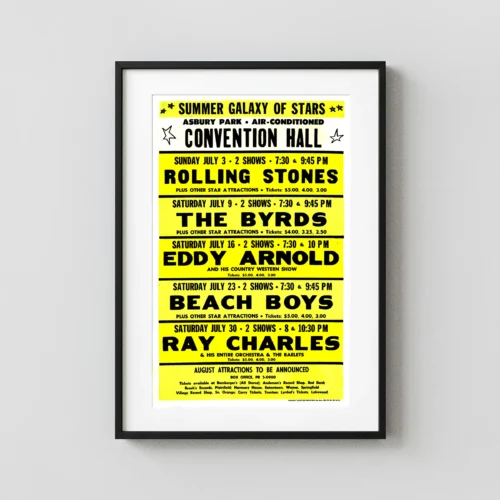 The Rolling Stones, the Beach Boys, the Byrds 1966 Asbury Park Concert Poster