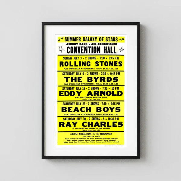 The Rolling Stones, the Beach Boys, the Byrds 1966 Asbury Park Concert Poster