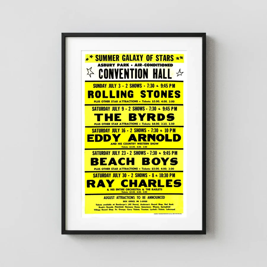 The Rolling Stones, the Beach Boys, the Byrds 1966 Asbury Park Concert Poster