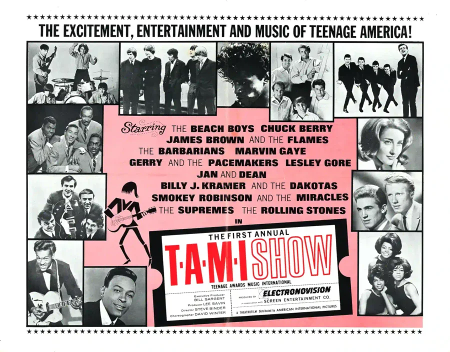 The T.A.M.I. Show (American International, 1964) Music Poster featuring white, gray, and light gray vertical artwork.