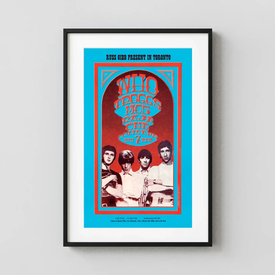 The Who 1968 CNE Coliseum, Toronto, Ontario, Canada Concert Poster featuring teal, red, and rose vertical artwork.