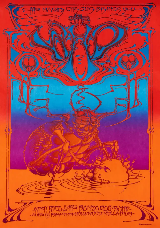 The Who 1969 Hollywood Palladium, Los Angeles Concert Poster featuring orange, red, and white vertical artwork.