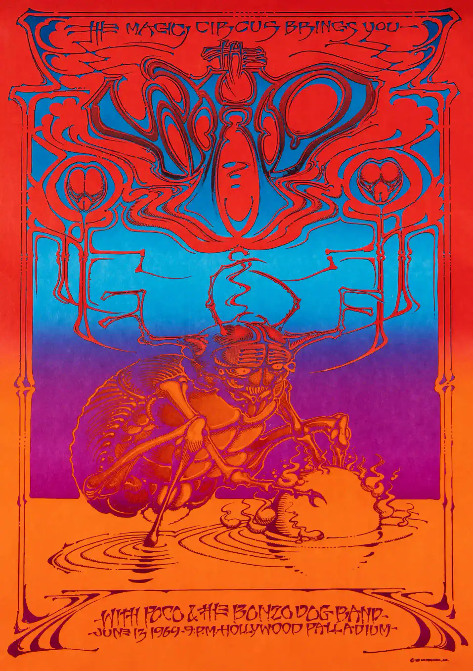 The Who 1969 Hollywood Palladium, Los Angeles Concert Poster featuring orange, red, and white vertical artwork.