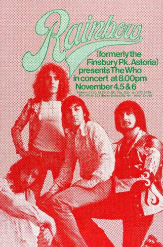 The Who 1971 Rainbow Theatre, London, England Concert Poster