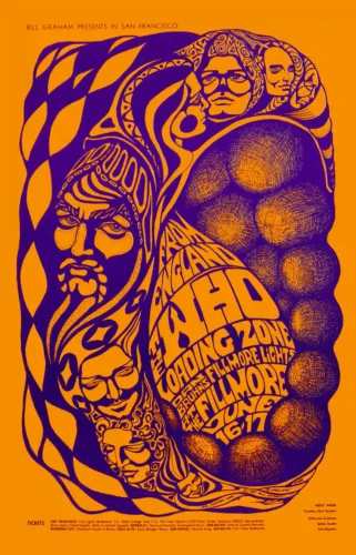 The Who, "Jimi Hendrix" 1967 Fillmore Auditorium Concert Poster