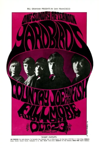 The Yardbirds with Jimmy Page & Jeff Beck 1966 Fillmore Concert Poster