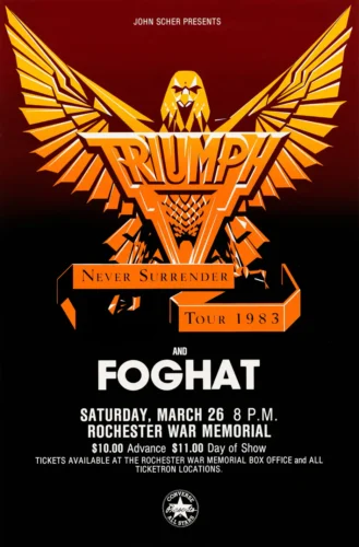 Triumph, Foghat 1983 Never Surrender Era Rochester, NY Concert Poster