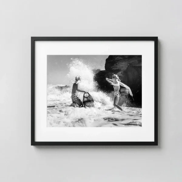Two Ama Divers in the Surf 1950 Nude Photography Print