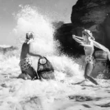 Two Ama Divers in the Surf 1950 Nude Photography Print