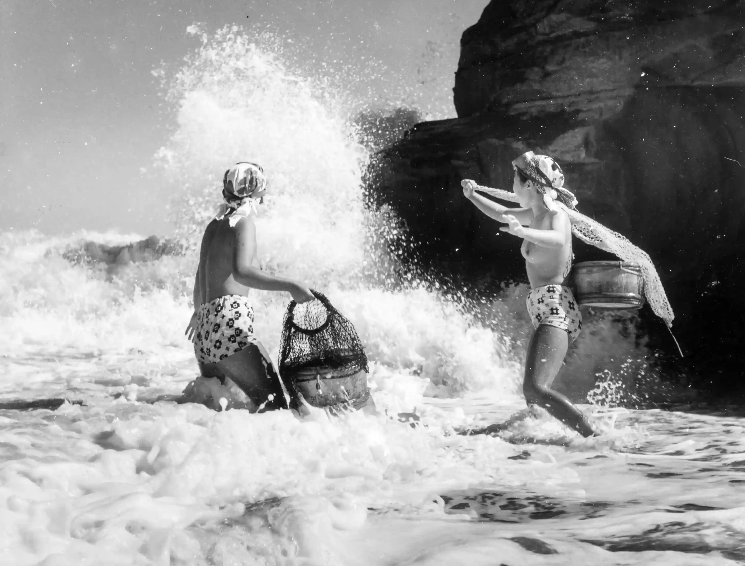 Two Ama Divers in the Surf 1950 Nude Photography Print