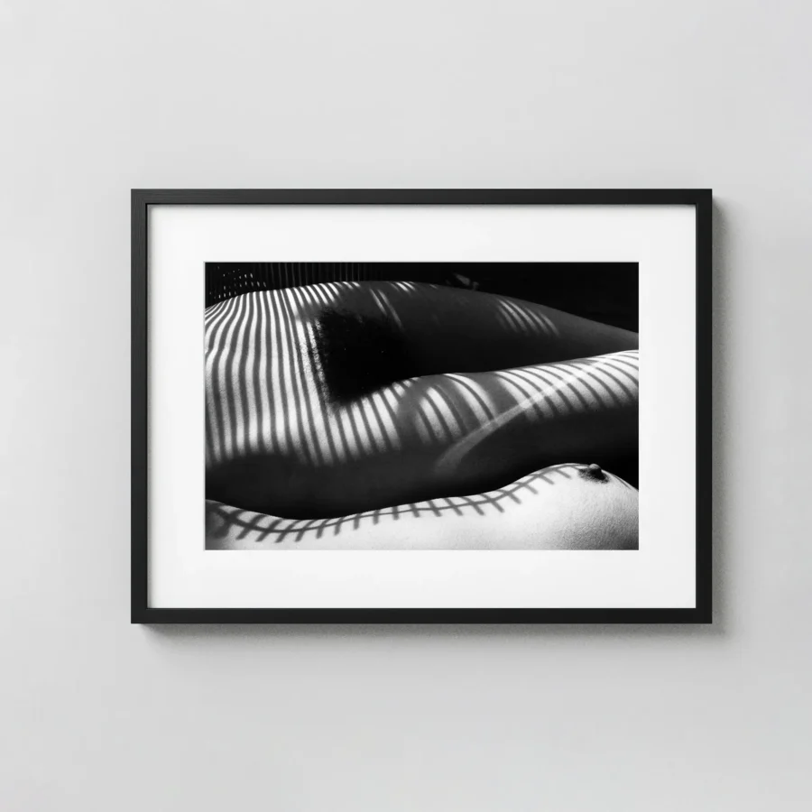 Striped Nude Study, New York 1979 displayed as a framed wall mockup