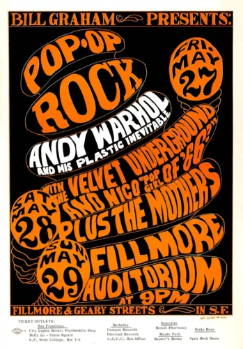 Velvet Underground, Frank Zappa, Andy Warhol 1966 Fillmore Concert Poster