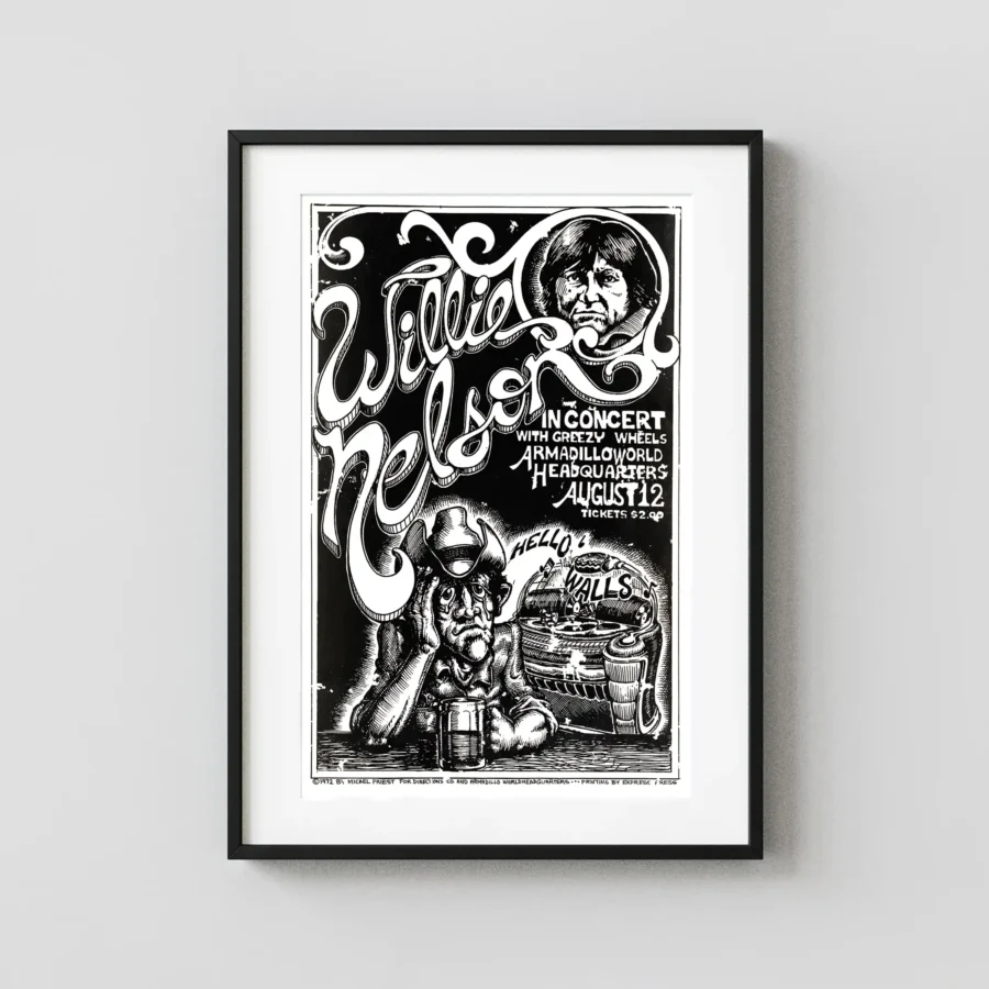 Willie Nelson 1972 Austin, TX Armadillo Concert Poster