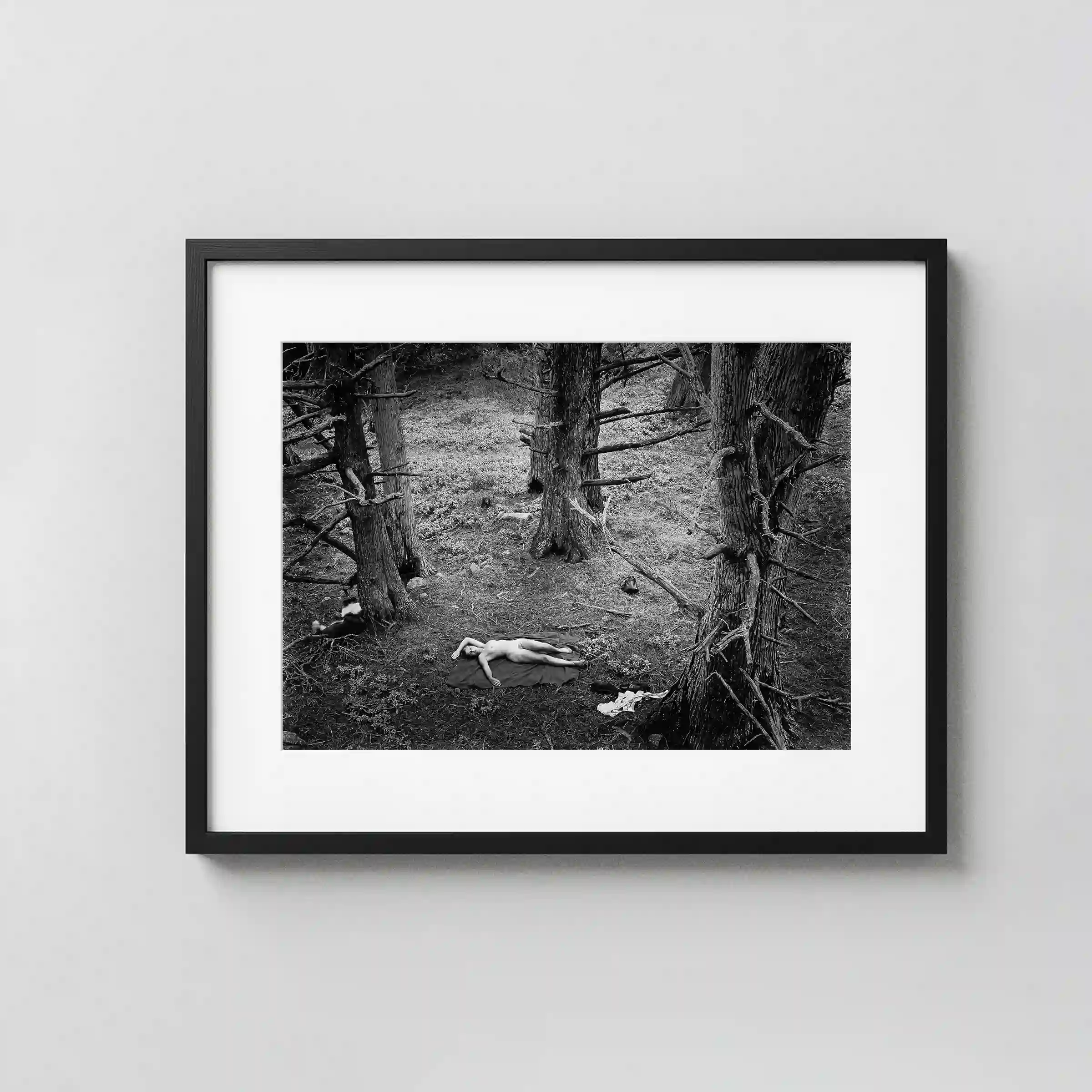 Woman And Dog In Forest 1953 Nude displayed as a framed wall mockup