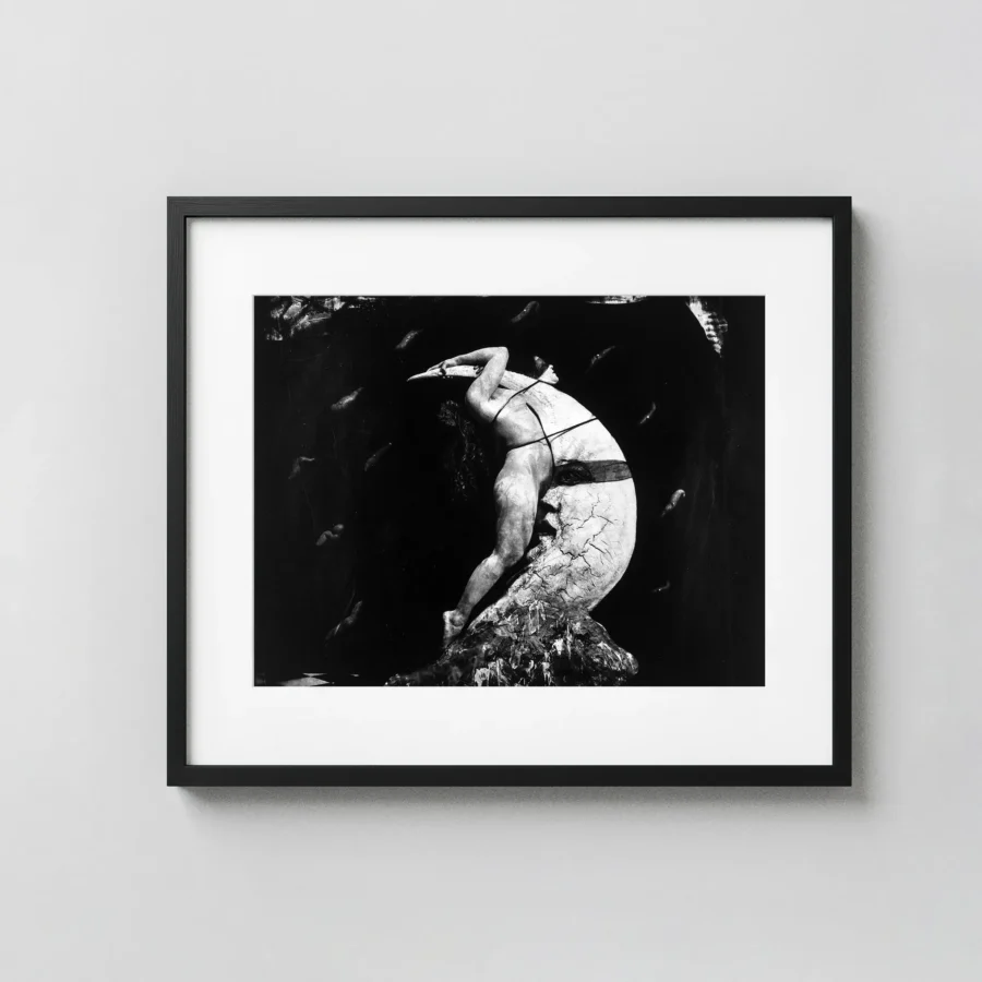 Woman Masturbating On The Moon 1981 Nude displayed as a framed wall mockup