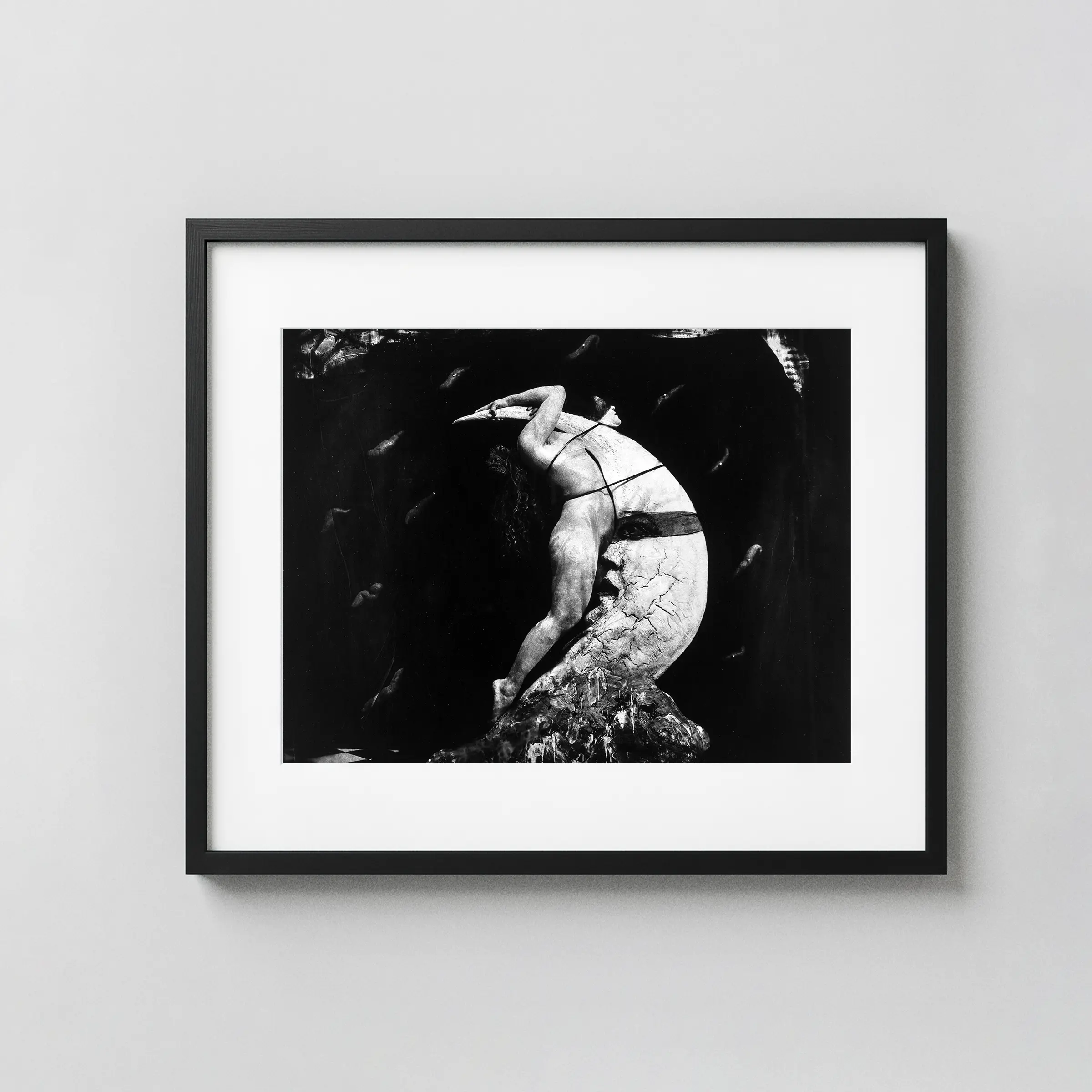 Woman Masturbating On The Moon 1981 Nude displayed as a framed wall mockup