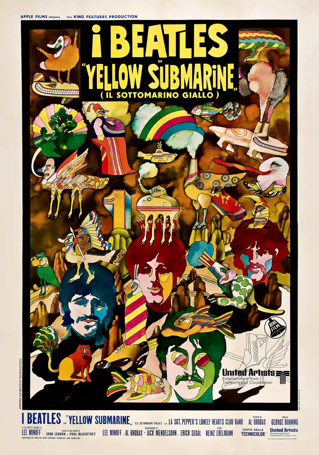 Yellow Submarine (United Artists, 1968) Music Poster featuring rose, black, and brown vertical artwork.