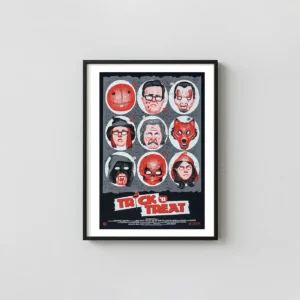 "Trick 'r Treat" Mondo Poster Mask Sheet Art by Phantom City Creative Movie Posters xe2x80x93 Portrait Frame Wall Art Mockup | MerchFuse