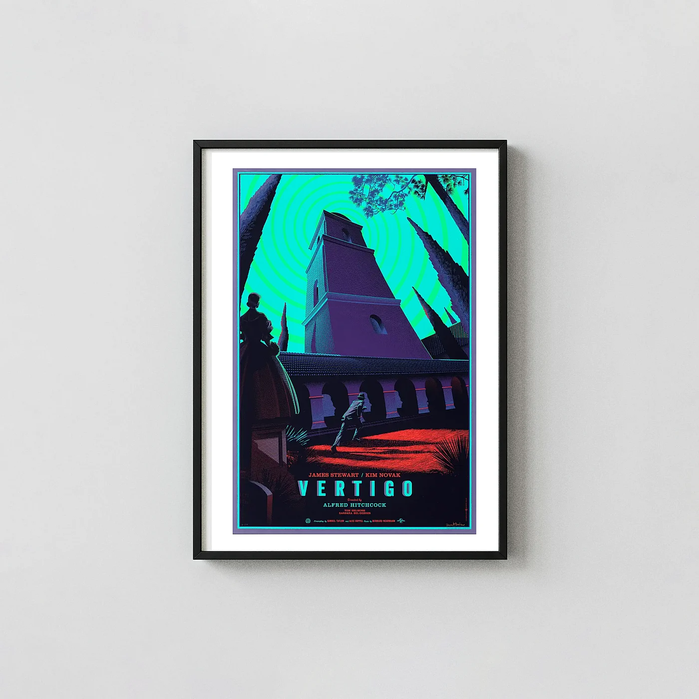 Laurent Durieux Mondo Vertigo Poster - Limited Edition Neo-Noir Film Art Laurent Durieux Mondo Vertigo Poster - Limited Edition Neo-Noir Film Art Movie Posters Xe2X80X93 Portrait Frame Wall Art Mockup | Merchfuse