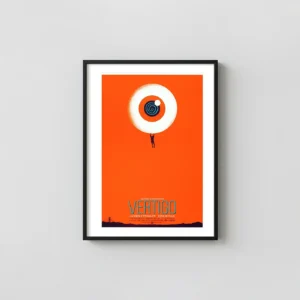 Alfred Hitchcock's Vertigo Mondo Art Poster by Gary Pullin (Orange/Blue) Movie Posters xe2x80x93 Portrait Frame Wall Art Mockup | MerchFuse