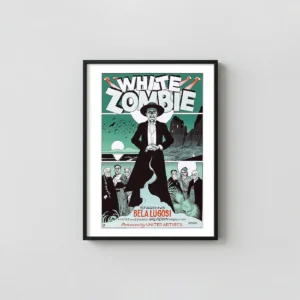 William Stout "White Zombie" Mondo Poster (Bela Lugosi 1932 Classic Horror Film Art) Horror Movies Posters xe2x80x93 Portrait Frame Wall Art Mockup | MerchFuse