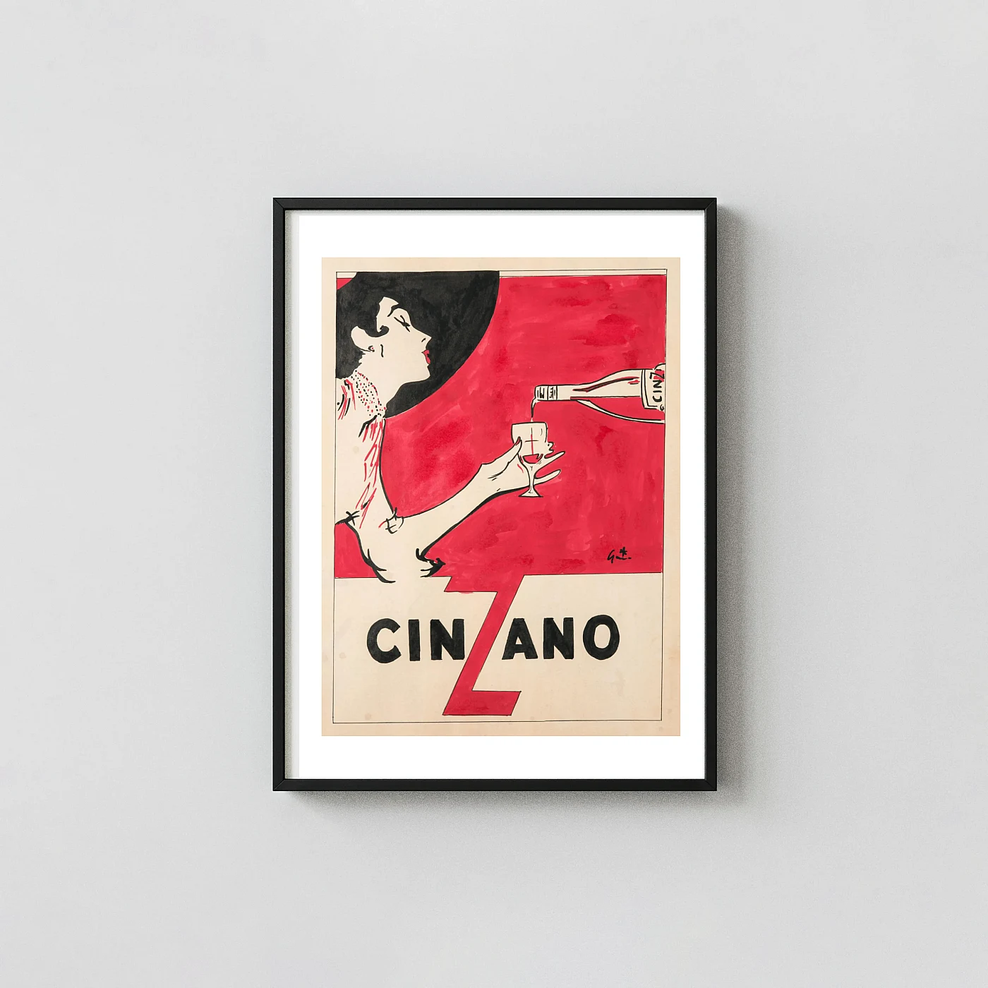 Cinzano Red and Black Advertising Poster Elegant Woman Pouring Vermouth - vintage advertising poster print