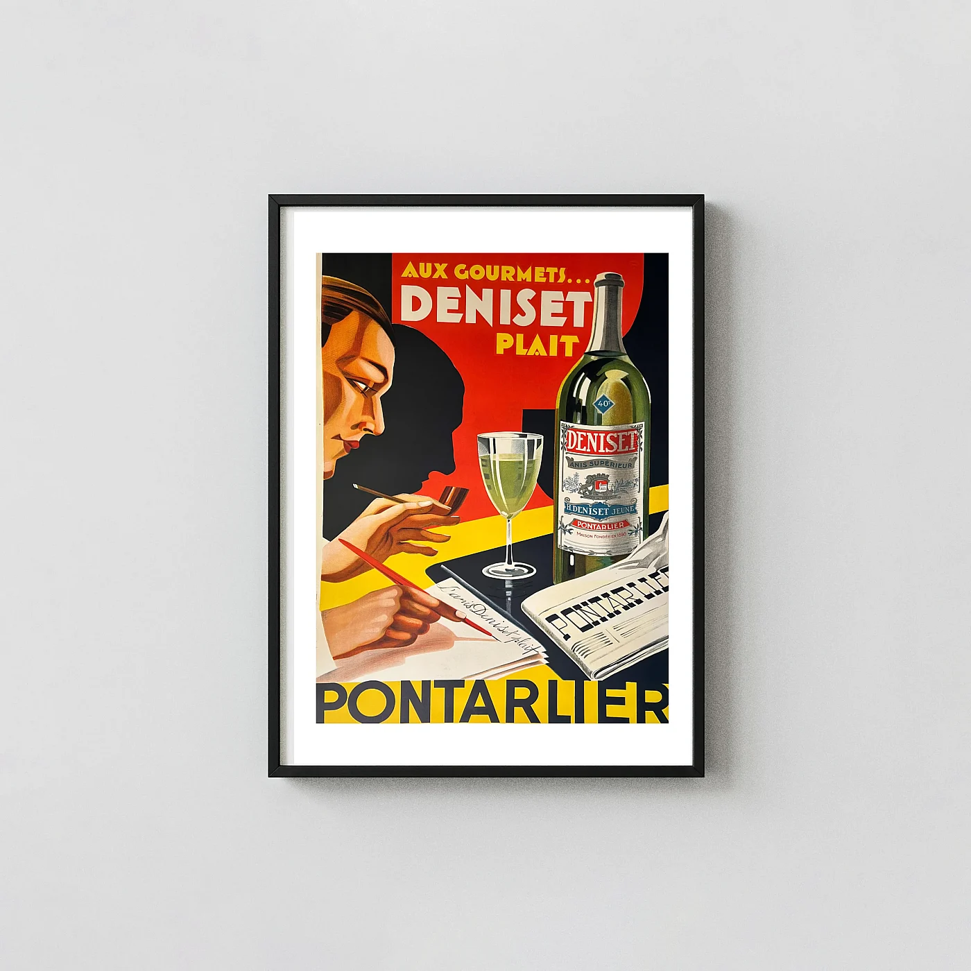 Deniset Pontarlier Anis Supérieur Vintage French Art Deco Poster Deniset Pontarlier Anis Supérieur Vintage French Art Deco Vintage Alcohol &Amp; Liquor Posters Xe2X80X93 Portrait Frame Wall Art Mockup | Merchfuse