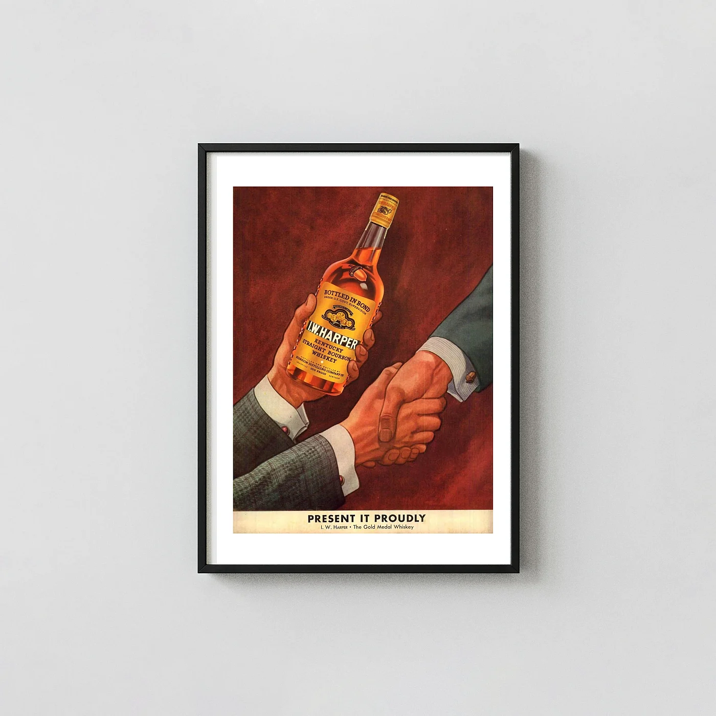 I.w. Harper Whiskey &Quot;Present It Proudly&Quot; Vintage Bourbon Advertisement Poster I.w. Harper Whiskey &Quot;Present It Proudly&Quot; Vintage Bourbon Advertisement Vintage Alcohol &Amp; Liquor Posters Xe2X80X93 Portrait Frame Wall Art Mockup | Merchfuse