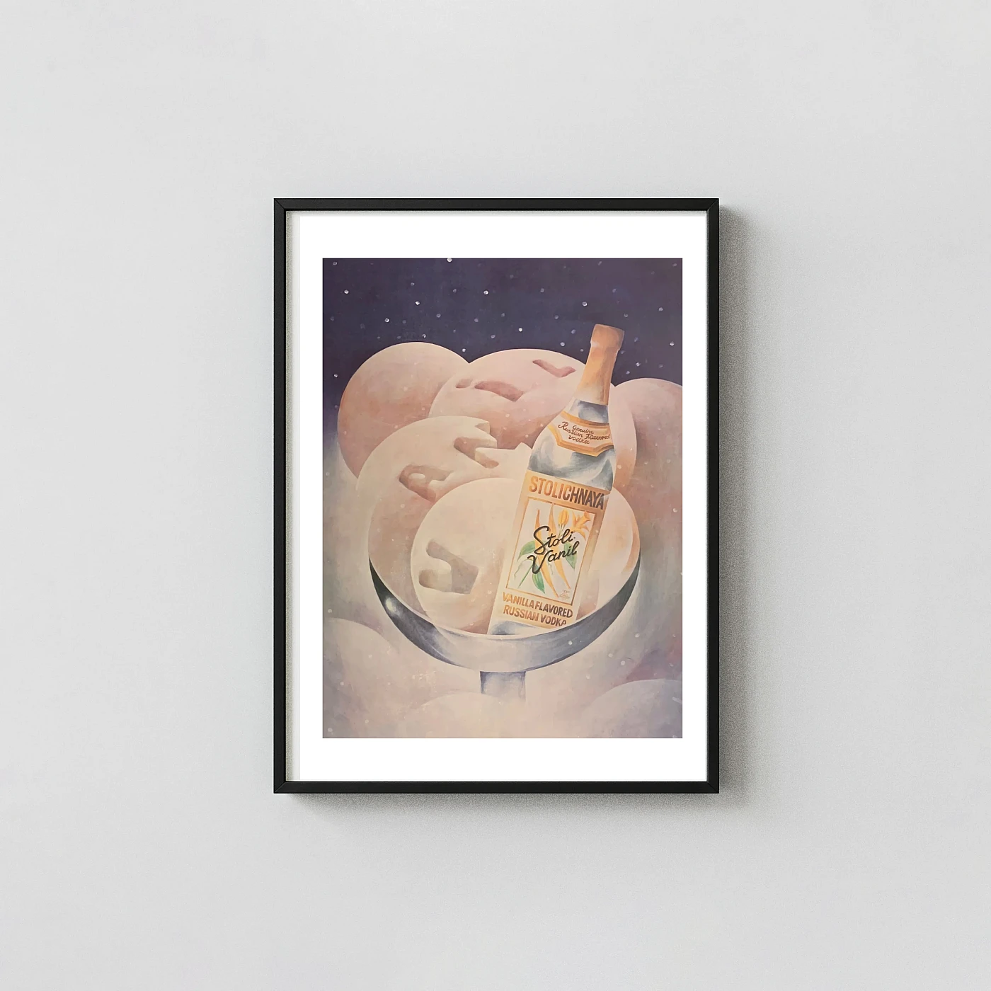 Stolichnaya Stoli Vanil Vodka Vintage Advertising Poster Art Print Stolichnaya Stoli Vanil Vodka Vintage Advertising Poster Vintage Alcohol &Amp; Liquor Posters Xe2X80X93 Portrait Frame Wall Art Mockup | Merchfuse
