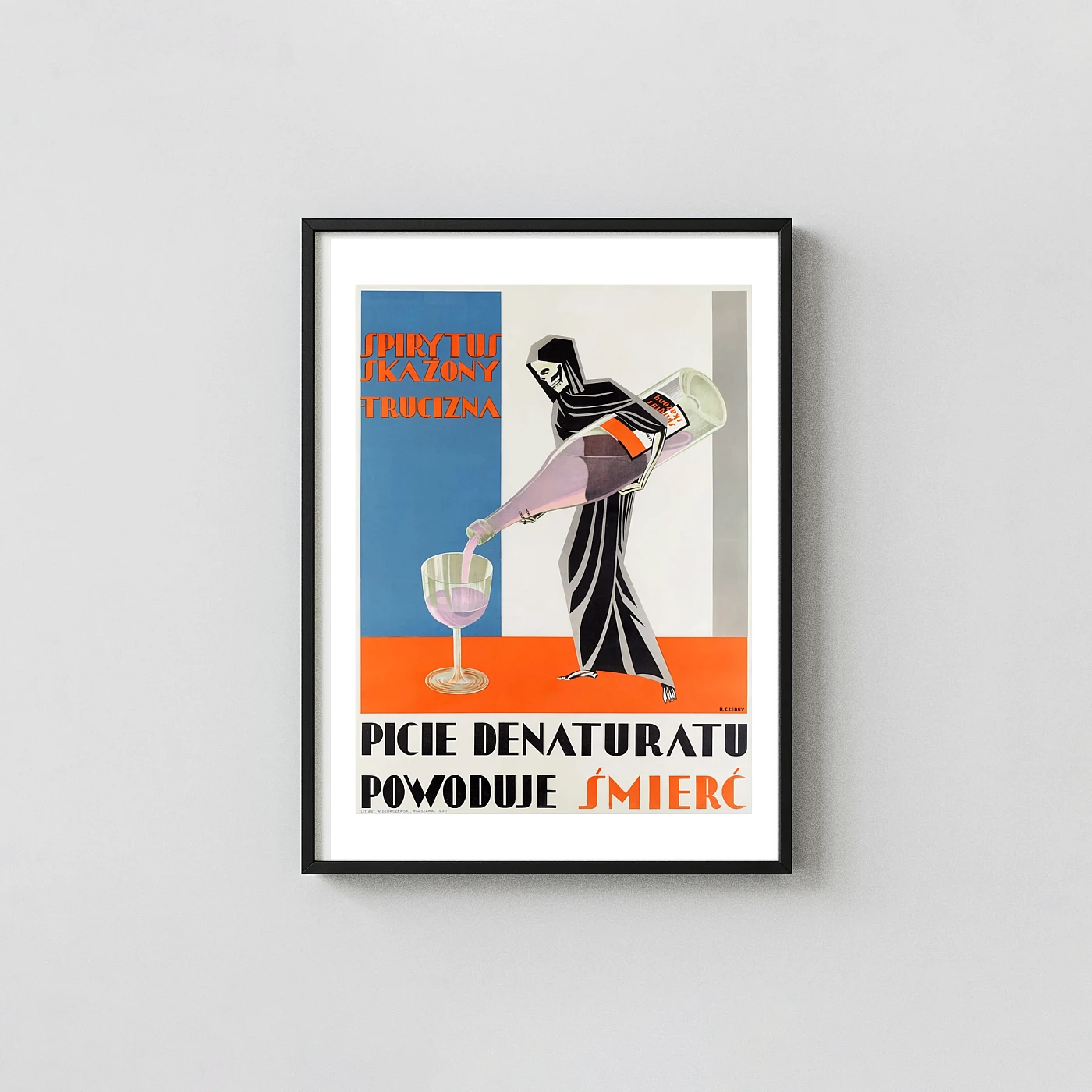 Polish Propaganda Poster (1930) - Grim Reaper Pours Poison | H. Czerny Art Deco Polish Propaganda Poster (1930) - Grim Reaper Pours Poison | H. Czerny Art Deco Vintage Alcohol &Amp; Liquor Posters Xe2X80X93 Portrait Frame Wall Art Mockup | Merchfuse