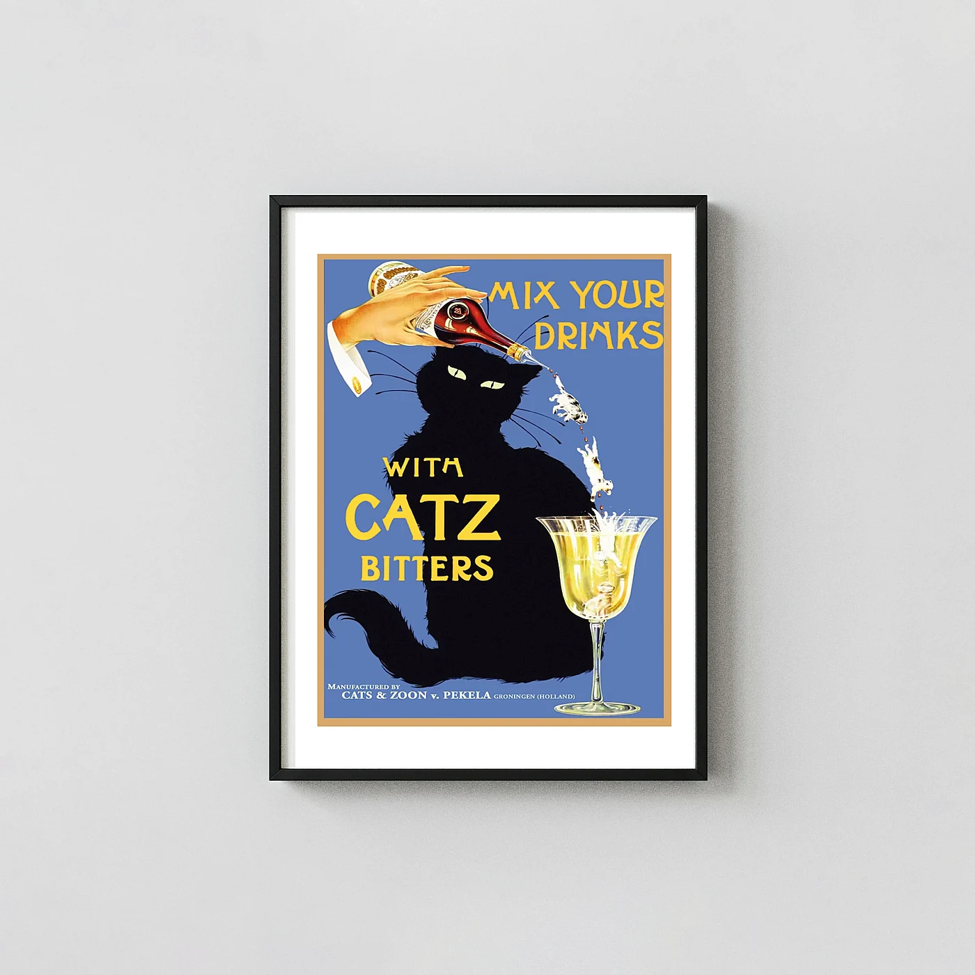 Catz Bitters Vintage Poster (1920s Art Deco Style) Black Cat Cocktails Ad - vintage advertising poster print