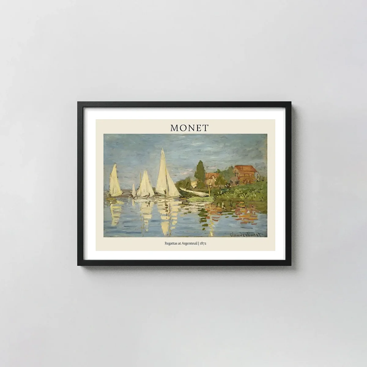 Monet's "Regattas at Argenteuil" (1872) Classic Impressionism Art Claude Monet Paintings xe2x80x93 Landscape Frame Wall Art Mockup | MerchFuse