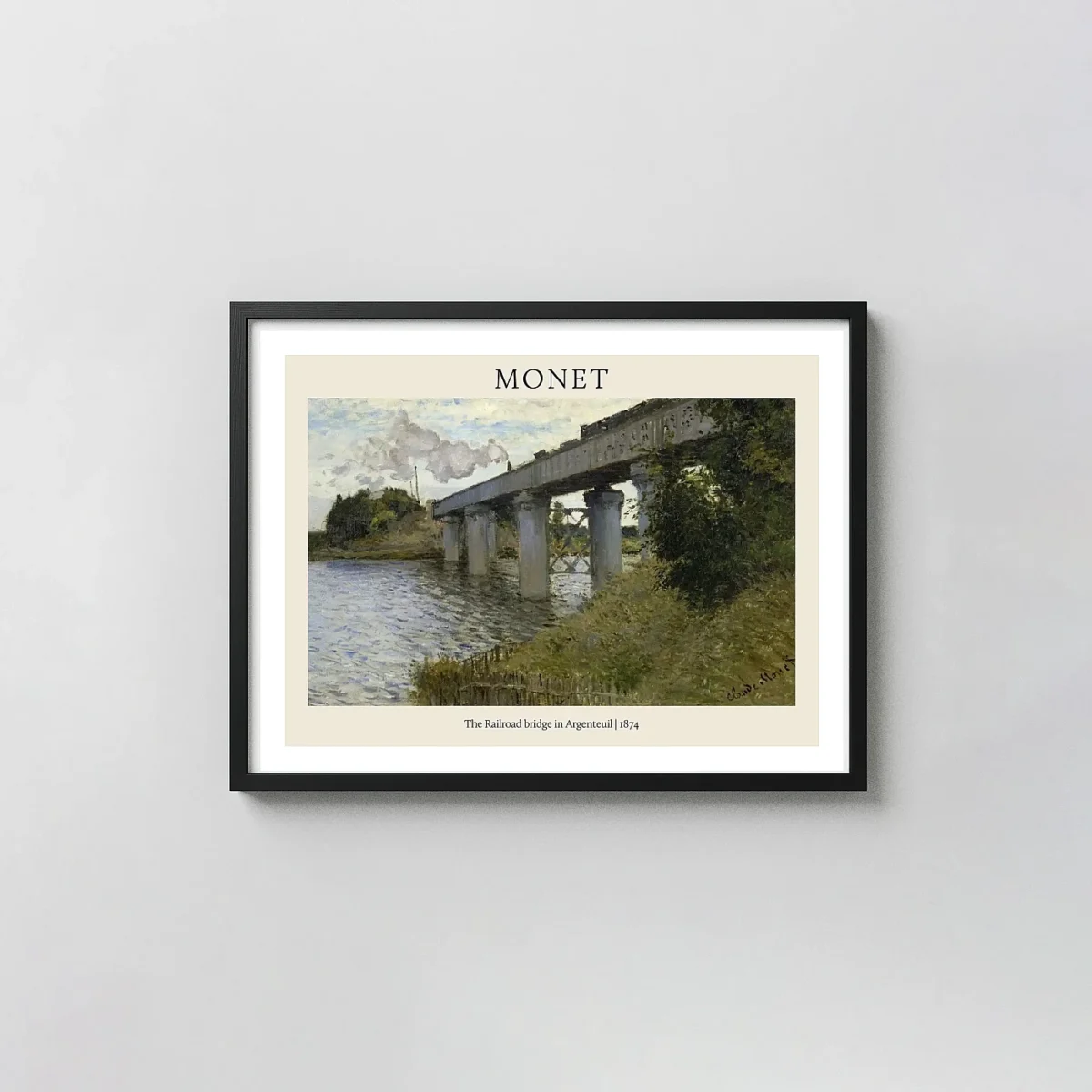 Claude Monet: The Railroad Bridge in Argenteuil (1874) Impressionist Fine Claude Monet Paintings xe2x80x93 Landscape Frame Wall Art Mockup | MerchFuse