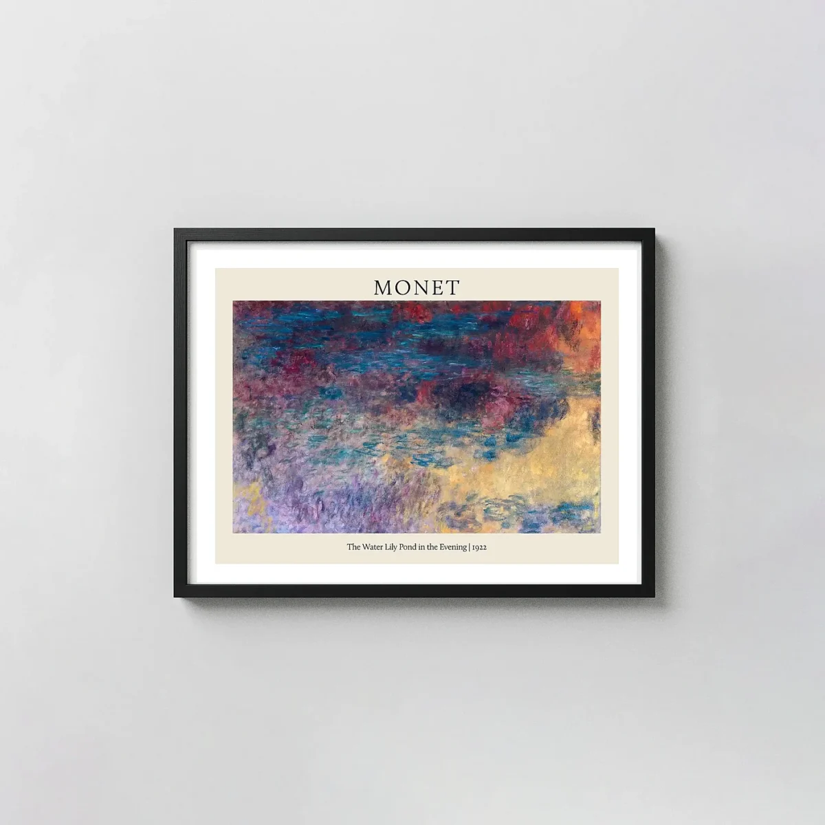 Monet's "Water Lily Pond in the Evening" Poster | 1922 Abstract Impressionism Claude Monet Paintings xe2x80x93 Landscape Frame Wall Art Mockup | MerchFuse