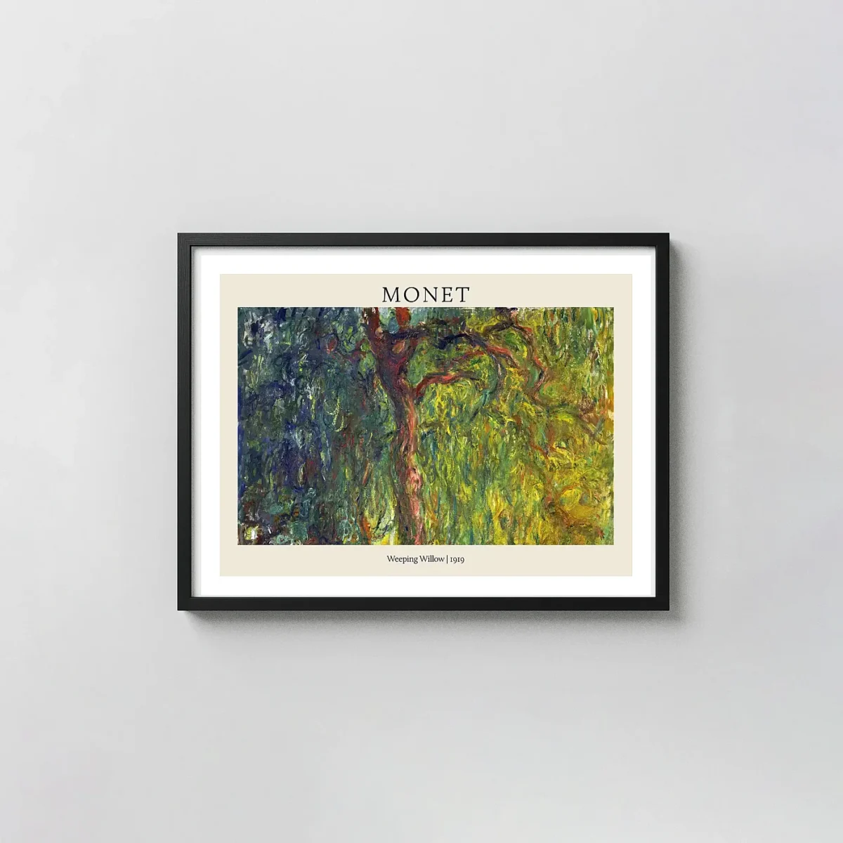 Claude Monet's Weeping Willow (1919) Impressionism Poster Print | Giverny Art Series Claude Monet Paintings xe2x80x93 Landscape Frame Wall Art Mockup | MerchFuse