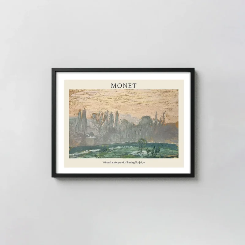 Monet's Winter Landscape with Evening Sky (1870) Impressionist Art Poster