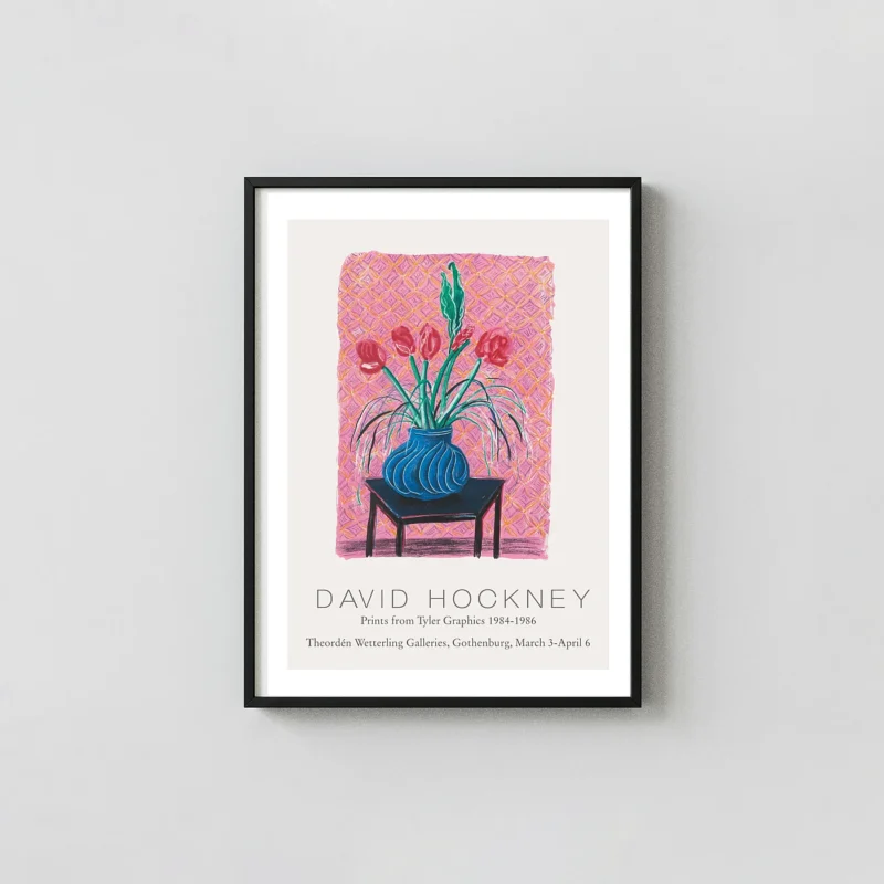 David Hockney Prints 1984-1986 Exhibition Poster | Still Life in Blue Vase David Hockney Paintings xe2x80x93 Portrait Frame Wall Art Mockup | MerchFuse