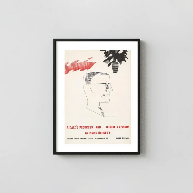 David Hockney “A Rake's Progress” Exhibition Poster (1963) | Pop David Hockney Paintings xe2x80x93 Portrait Frame Wall Art Mockup | MerchFuse
