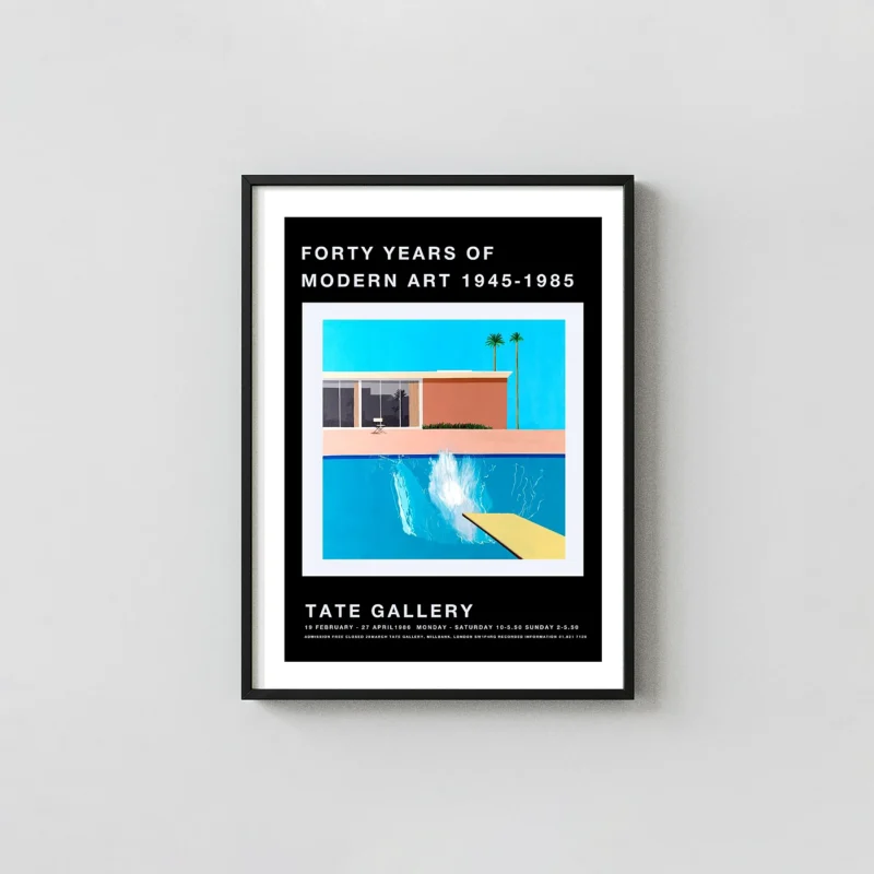 David Hockney A Bigger Splash Poster | Tate Gallery Modern Art Exhibition 1986 David Hockney Paintings xe2x80x93 Portrait Frame Wall Art Mockup | MerchFuse