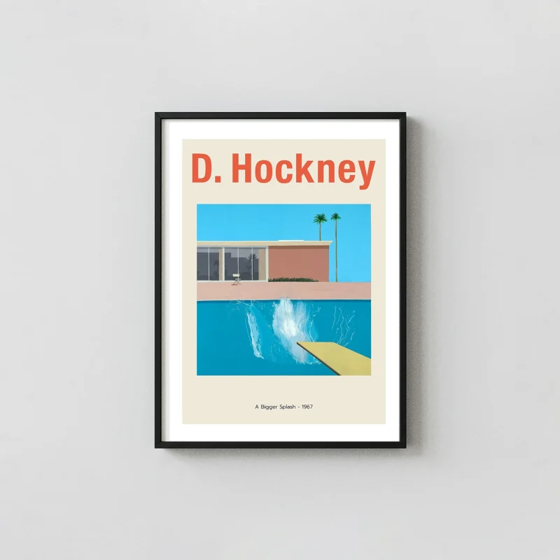 David Hockney "A Bigger Splash" 1967 Poster | Mid-Century Modern Poolside David Hockney Paintings xe2x80x93 Portrait Frame Wall Art Mockup | MerchFuse