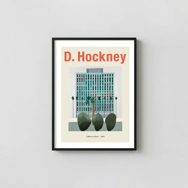 David Hockney "California Bank - 1964" Poster | Mid-Century Modern David Hockney Paintings xe2x80x93 Portrait Frame Wall Art Mockup | MerchFuse
