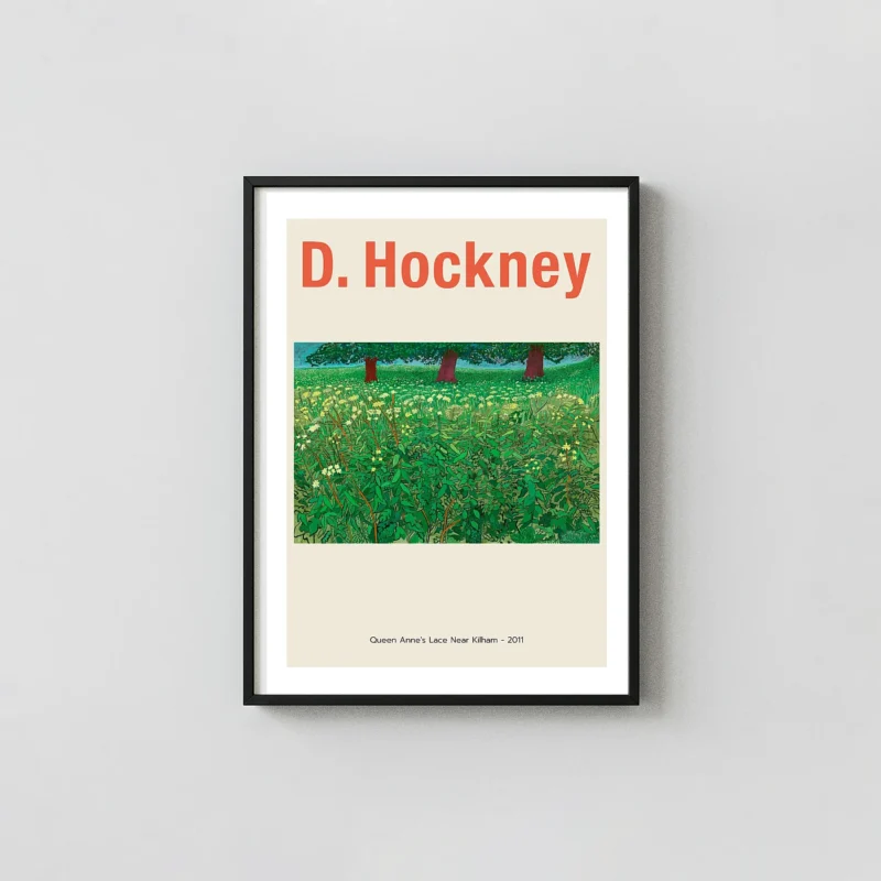 David Hockney: Queen Anne's Lace Near Kilham (2011) | Vibrant Landscape David Hockney Paintings xe2x80x93 Portrait Frame Wall Art Mockup | MerchFuse