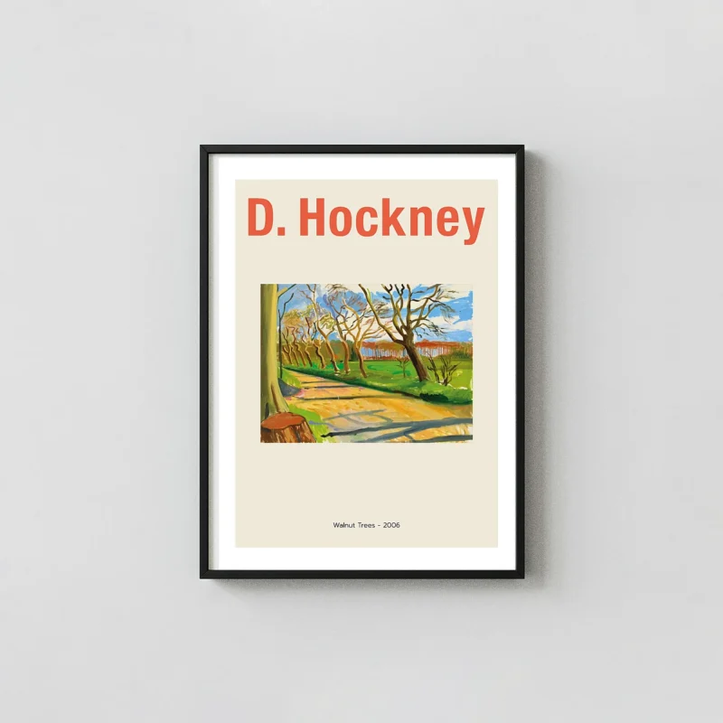 David Hockney "Walnut Trees - 2006" Landscape Art Poster | Vivid Colors David Hockney Paintings xe2x80x93 Portrait Frame Wall Art Mockup | MerchFuse