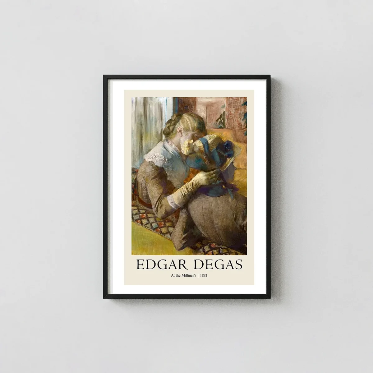 Edgar Degas Poster - At the Milliner's (1881) Impressionist Masterpiece Edgar Degas Paintings xe2x80x93 Portrait Frame Wall Art Mockup | MerchFuse