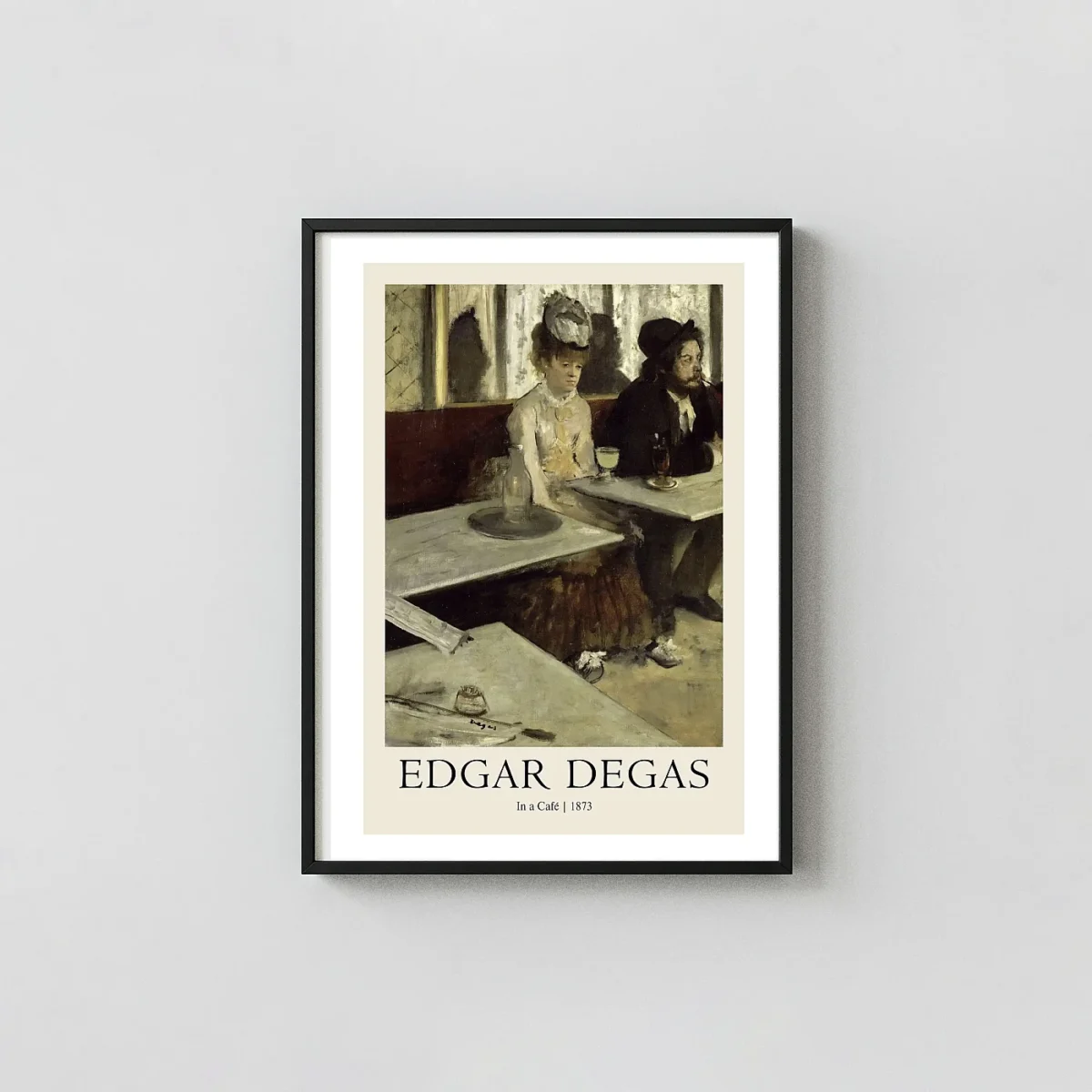 Edgar Degas Poster | In a Café (L'Absinthe), 1873 Impressionist Edgar Degas Paintings xe2x80x93 Portrait Frame Wall Art Mockup | MerchFuse