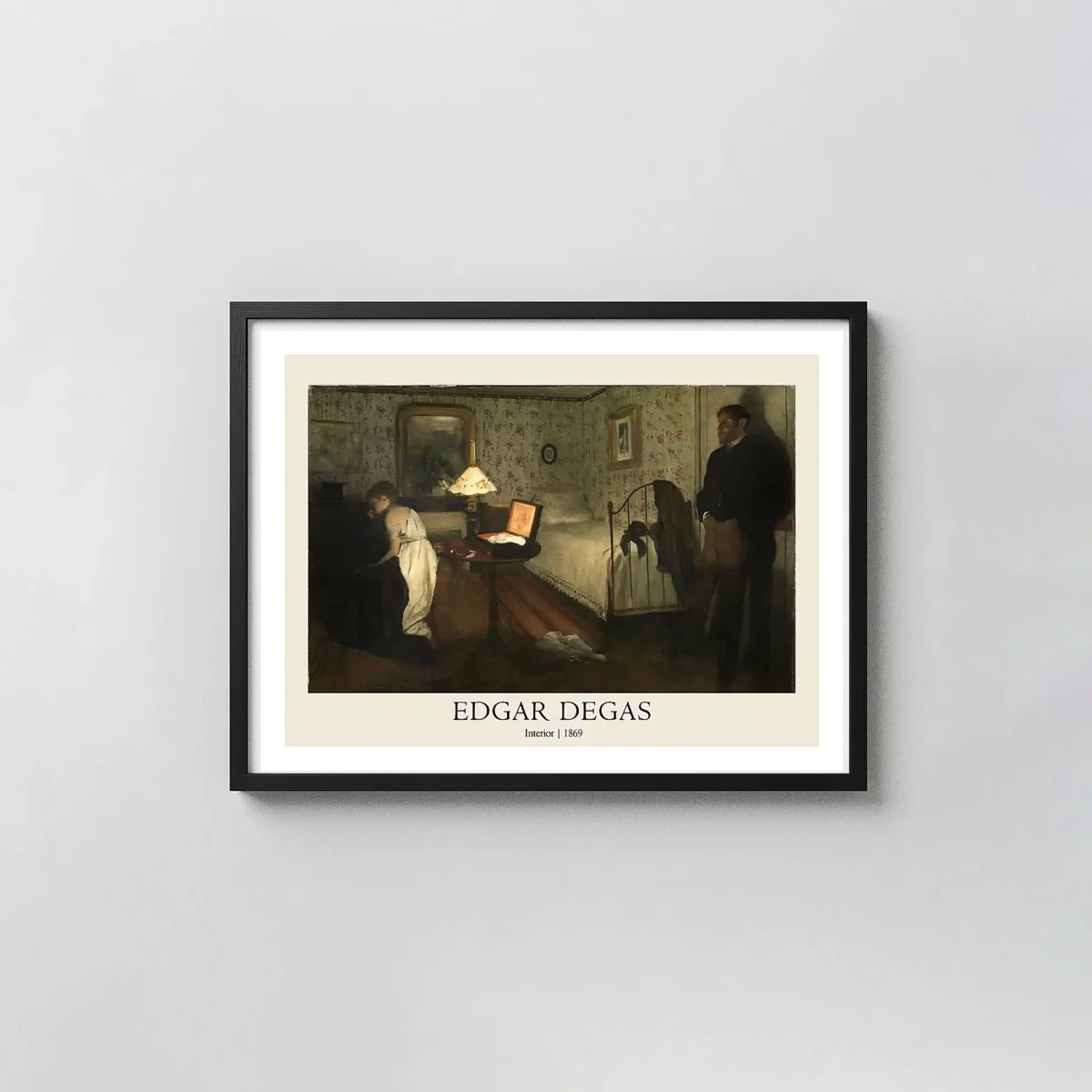 Edgar Degas Interior (The Rape) Poster | 1869 Impressionist Masterpiece Edgar Degas Paintings xe2x80x93 Landscape Frame Wall Art Mockup | MerchFuse