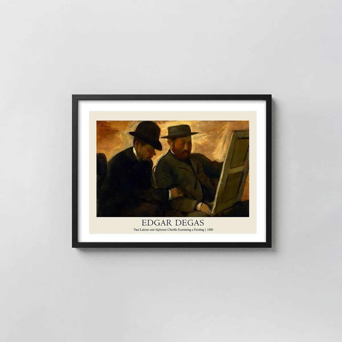 Edgar Degas - Paul Lafond and Alphonse Cherfils Examining a Painting (1880) Edgar Degas Paintings xe2x80x93 Landscape Frame Wall Art Mockup | MerchFuse